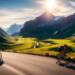 An image showcasing a rugged gravel road winding endlessly through breathtaking mountainous terrain, with determined cyclists pushing their limits as they race against time in the ultimate test of endurance