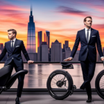 An image showcasing a sleek, high-end electric bike adorned with cutting-edge features like carbon fiber frame, advanced suspension system, top-of-the-line Shimano gears, and a premium leather saddle