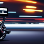 An image showcasing a sleek electric bike effortlessly gliding on a city street, surrounded by blurred car lights, indicating a lively urban setting
