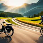 An image featuring a serene countryside road, with an electric bike effortlessly gliding along