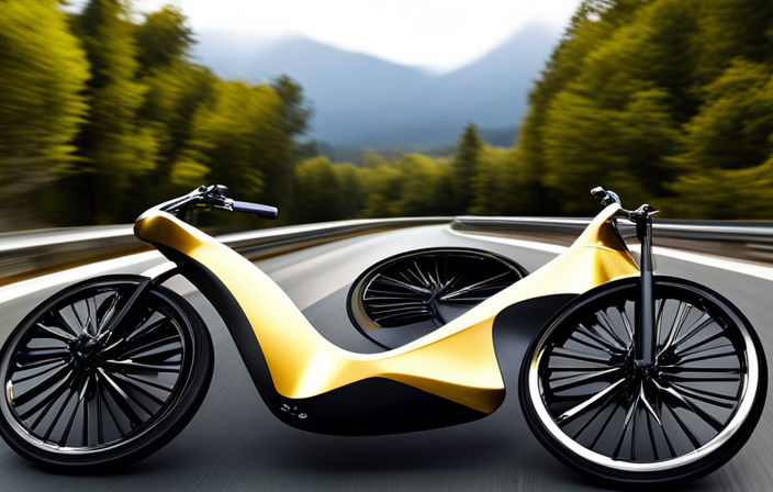 An image showcasing a sleek, futuristic electric bike against a stunning backdrop of winding mountain trails, with the sun casting a golden glow on its gleaming metallic frame, inviting readers to discover the top-rated electric bike