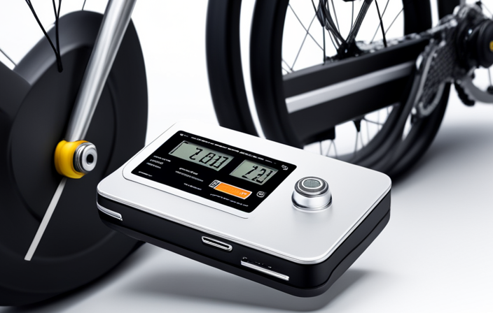 An image showcasing a close-up view of an electric bike battery being weighed on a digital scale, capturing the moment when the weight is displayed, highlighting the importance of understanding the weight of electric bike batteries