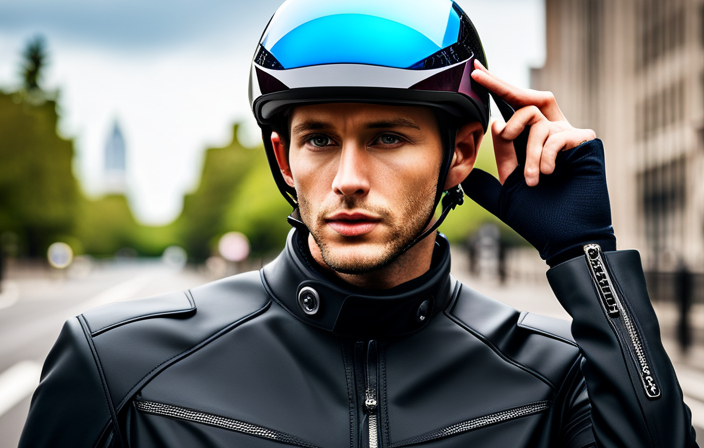 An image showcasing a stylish and aerodynamic electric bike helmet