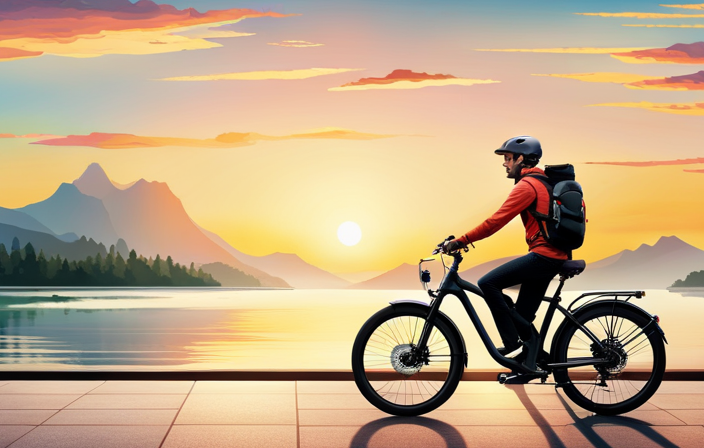 An image showcasing a person effortlessly cruising on an electric bike, with a backdrop of diverse terrains, highlighting the rider's optimum comfort and balance, emphasizing the importance of choosing the right bike size