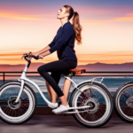 An image showcasing a 5 foot 6 inches woman comfortably riding an electric bike with a frame size that perfectly suits her height