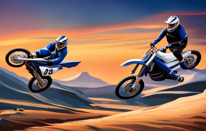 An image showcasing a sleek dirt bike with an electric start, highlighting its compact size and powerful design