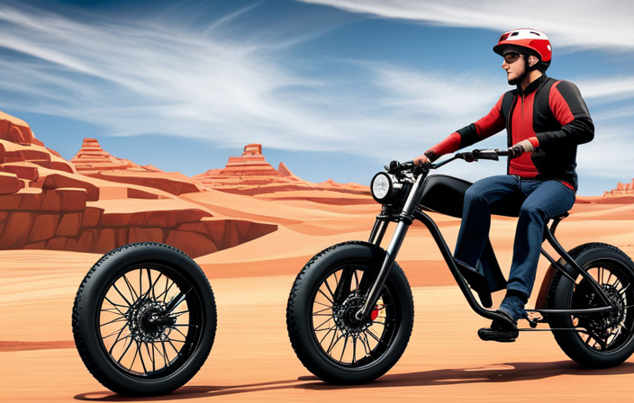 An image depicting a person riding an electric bike equipped with a powerful motor and a large battery, showcasing the intricate components and their proportional sizes