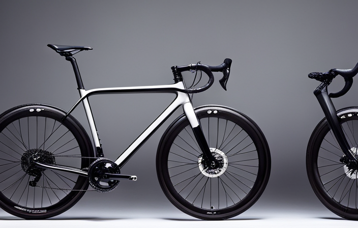 An image showcasing a sleek, lightweight bike with drop handlebars, knobby tires, disc brakes, and a durable carbon frame