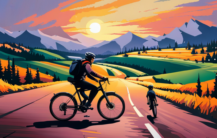 An image capturing the exhilarating speed of an electric bike as it zips through a scenic countryside, with the vibrant colors of a sunset illuminating the rider's ecstatic face
