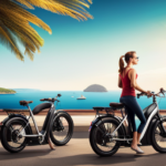  an image that captures the essence of a trouble-free electric bike, showcasing its sleek design, a rider effortlessly cruising along a scenic coastal road, with a backdrop of clear blue skies, a serene beach, and vibrant green palm trees