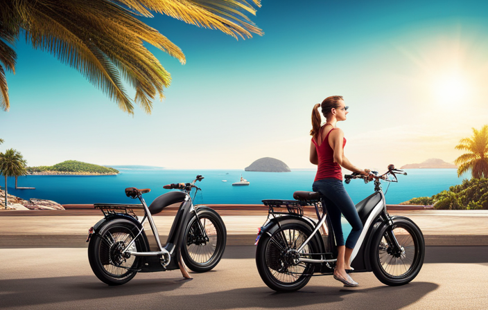 an image that captures the essence of a trouble-free electric bike, showcasing its sleek design, a rider effortlessly cruising along a scenic coastal road, with a backdrop of clear blue skies, a serene beach, and vibrant green palm trees