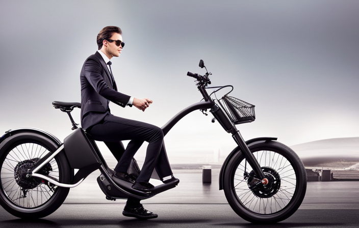 An image showcasing a sleek electric bike, its frame, and handlebars adorned with ergonomic grips, a powerful battery neatly integrated into the downtube, and a high-quality motor mounted on the rear wheel