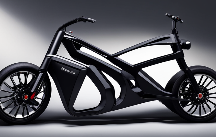 An image showcasing a close-up of a sleek, powerful electric bike frame, highlighting its sturdy construction, innovative suspension system, and integrated battery placement