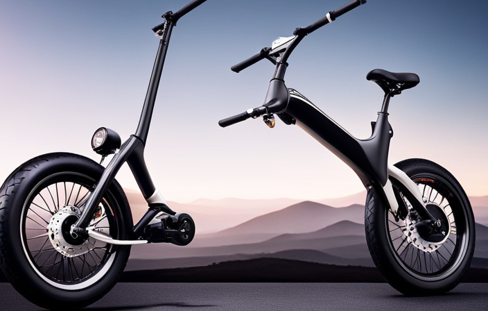 An image showcasing a sleek, modern electric bike with a powerful motor, integrated battery, responsive disc brakes, adjustable suspension, and a user-friendly LCD screen displaying speed and battery level
