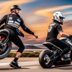An image capturing the exhilarating moment when the Diesel Brothers' electric mini bike reaches its top speed, showcasing the blurred scenery whizzing past, the intense focus on the rider's face, and the sheer adrenaline radiating from the bike's streamlined design
