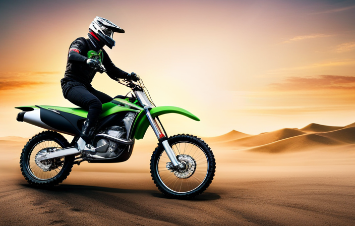 An image capturing the essence of Kawasaki's pioneering electric start feature on their 450 dirt bike