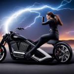 An image showcasing a sleek, futuristic motorcycle silhouette amidst a swirling storm of lightning bolts, symbolizing the anticipation and electrifying excitement surrounding Harley Davidson's upcoming electric bike release