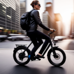 An image showcasing a sunlit urban landscape, with a rider confidently cruising on their Arrow Electric Bike at dusk