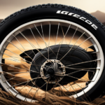 An image showcasing a close-up of a worn-out gravel bike tire, with visible signs of cracking on its tread, flattened knobs, and exposed threads, demonstrating the need for replacement