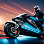 An image showcasing a sleek, futuristic Ducati motorcycle gliding through an urban landscape