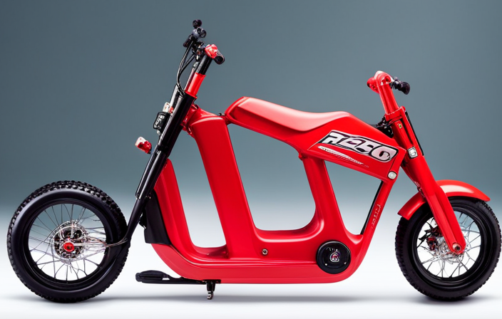 An image showcasing a vibrant red Razor MX350 Dirt Rocket electric motocross bike