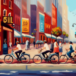An image showcasing a bustling street in Nova, adorned with vibrant bike shops