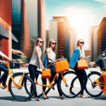 Nt collage of diverse individuals effortlessly zipping through bustling city streets on sleek, second-hand electric bikes