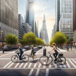An image showcasing a bustling city street with a designated electric bike charging station, where cyclists effortlessly connect their bikes to sleek charging stations, emphasizing convenience and accessibility