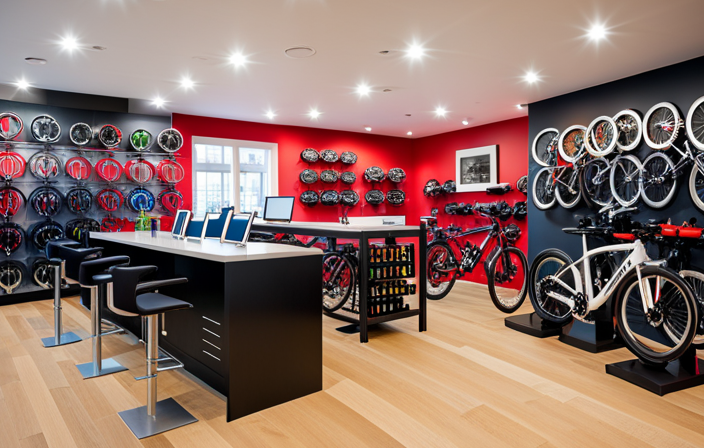 An image showcasing a bustling bike shop, filled with rows of neatly displayed electric motors
