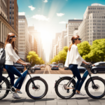 An image showcasing a bustling urban street, with a sleek, stylish Lehe S1 Electric Bike prominently displayed in a modern, well-lit bike shop window, surrounded by other high-quality bikes and accessories