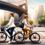 An image showcasing a vibrant urban setting; a bustling street adorned with stylish commuters effortlessly gliding on sleek PT E001 electric bikes, highlighting the city's landmarks and capturing the bike's futuristic design and eco-friendly appeal