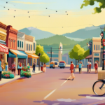 An image showcasing a bustling street in Ukiah, adorned with vibrant storefronts