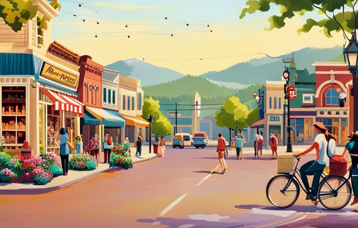 An image showcasing a bustling street in Ukiah, adorned with vibrant storefronts