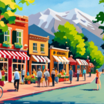 An image showcasing a picturesque Aspen street lined with vibrant storefronts