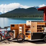 An image showcasing a diverse selection of bike trailers neatly displayed in a well-lit bike shop