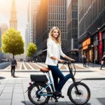 An image showcasing the Coyote Connect Folding Electric Bike in a bustling urban setting