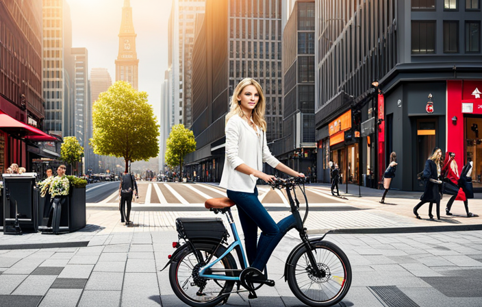 An image showcasing the Coyote Connect Folding Electric Bike in a bustling urban setting
