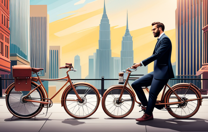 An image that showcases a bustling urban street with a vibrant bike shop in focus, displaying an array of high-quality electric bike parts like sleek batteries, powerful motors, sturdy frames, and cutting-edge accessories