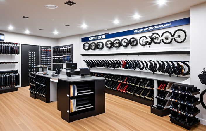 An image depicting a bustling bike shop, filled with rows of neatly organized shelves stacked with a wide range of electric bike motors