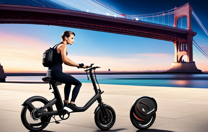 An image that showcases a person effortlessly folding their Swagtron Swagcycle E-Bike, surrounded by a picturesque backdrop of a battery station