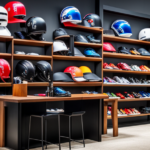 An image showcasing a vibrant, well-organized store display, brimming with a wide range of electric dirt bike helmets