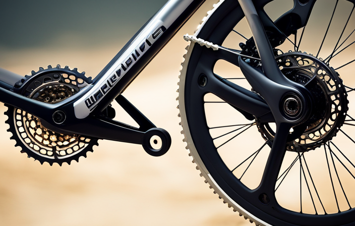 An image showcasing a close-up shot of a gravel bike's cassette and derailleur, surrounded by a cloud of dust