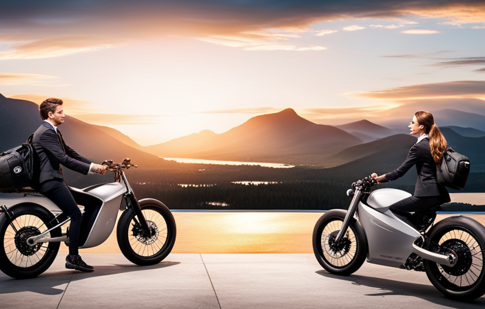 An image showcasing a split-screen comparison of two electric bike companies