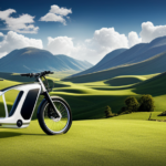 An image showcasing a sleek, modern electric bike against a backdrop of scenic British countryside