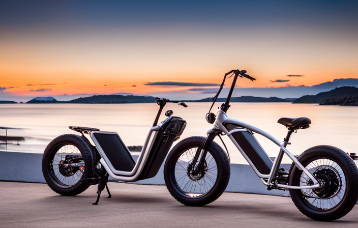 An image showcasing a diverse range of electric bikes in various colors, styles, and sizes