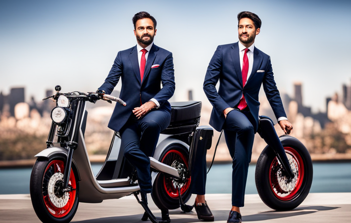 An image showcasing three sleek and modern electric bikes, each with vibrant colors, advanced LED lighting systems, ergonomic designs, and powerful battery packs, symbolizing the top contenders in the Indian electric bike market