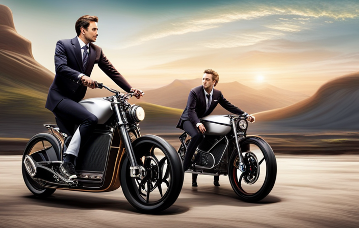 An image depicting a gas-powered motorbike and an electric motorbike side by side, showcasing their distinct features