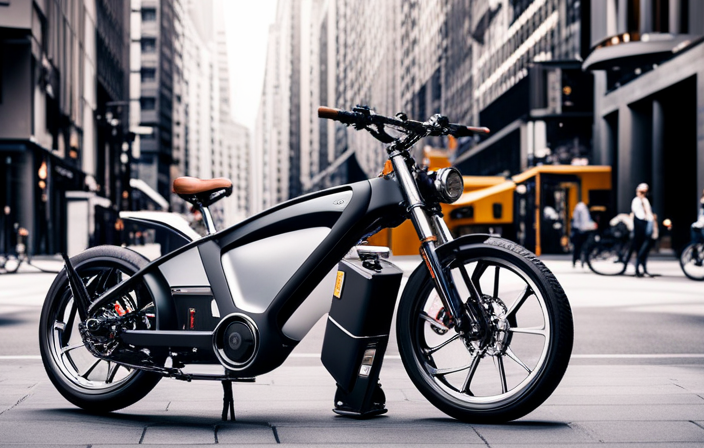 An image showing a split-screen view of an electric bike cruising effortlessly on a city street, contrasting with a motor bike kit being assembled in a workshop with various tools and parts scattered around