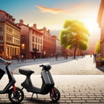 An image featuring a split-screen view: on the left, a sleek electric scooter gliding effortlessly through city streets; on the right, an electric bike speeding along a picturesque countryside path