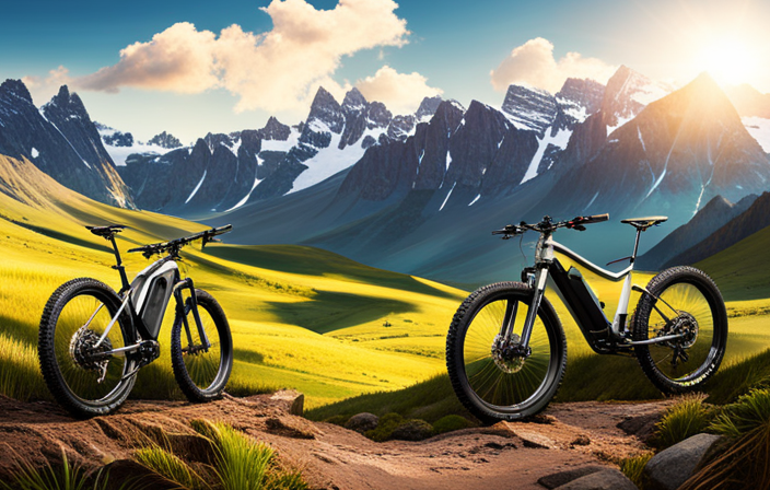 An image showcasing a mountain bike with a front and rear electric motor